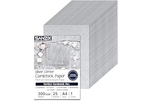 SANZIX 25 Sheets Silver Glitter Cardstock Paper- 8.2"x11.7", 110lb 300 GSM, Heavyweight Shiny Silver Glitter Paper Cardstock for Cricut, Scrapbook, DIY Crafts, Christmas, Gift Wraps, Cards