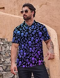 Xdceu Men's Skull Polo Shirts Hawaiian Golf Polo
