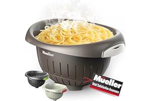 MUELLER AUSTRIA European Made Colander/Strainer, Heavy Duty Deep for Draining Pasta, Lettuce, Vegetables and Fruit, Dishwasher Safe, Mocha