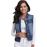 MISS MOLY Women Denim Vest Sleeveless Jean Vest with Chest Pockets