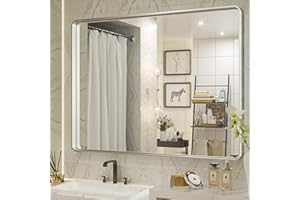 TETOTE 40x30 Inch Bathroom Mirror, Silver Framed Wall Mounted Brushed Metal Rectangle Modern Vanity Mirror (Horizontal/Vertic