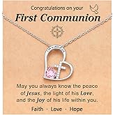 PINKDODO I Am A Child of God Heart Cross Necklace for Girls First Communion Baptism Gifts for Girls Daughter Goddaughter