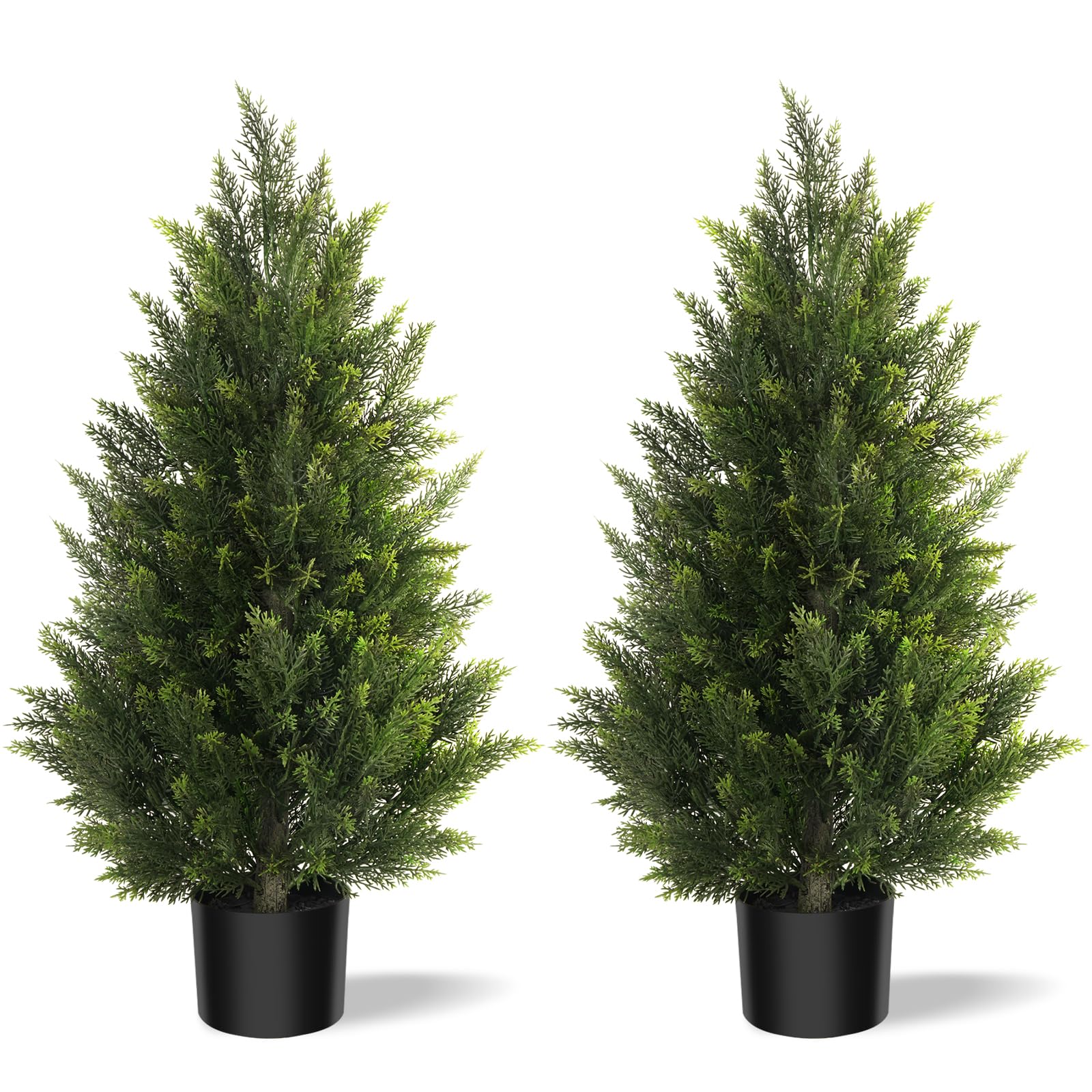 Outdoor Artificial Cedar Topiary Tree, Faux Evergreen Shrubs for Front Porch Decor, Lifelike Fake Bushes Plants for Home Living Room Front Door Decor (2, 3ft)