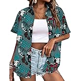 JINTING Western Shirt for Women - Vintage Cowboy Cowgirl Button Down Country Concert Outfits Print Short Sleeve Tops