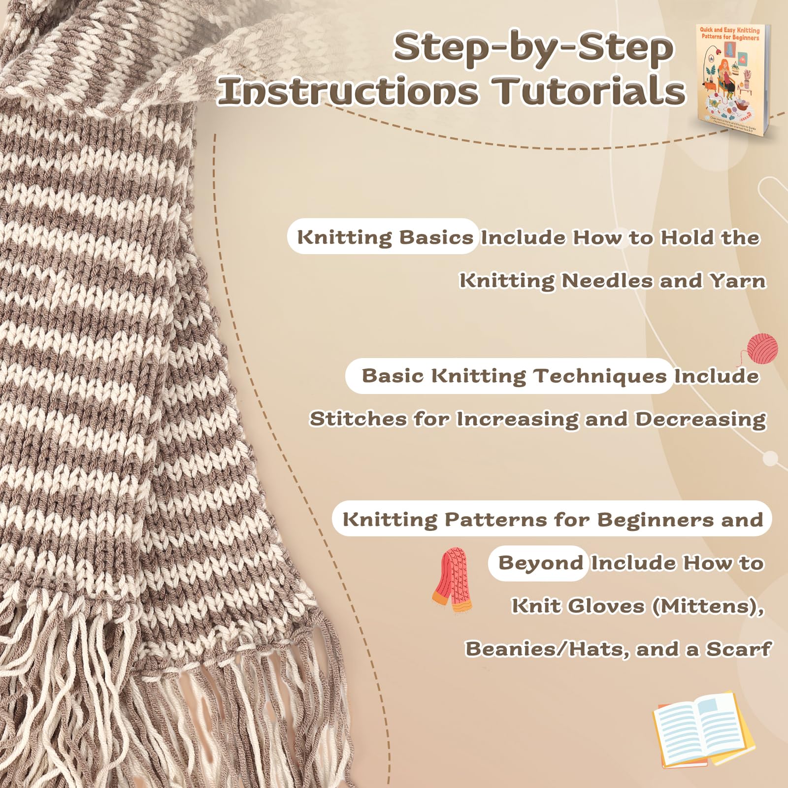 Coopay Knitting Kit for Beginners, Complete Knitting Kits Learn to Knit Scarf, Knitting Starter Kit for Adults w/Yarn, Knitting Set w/Step-by-Step Instruction Tutorial, Learn & Create Your Own Scarf
