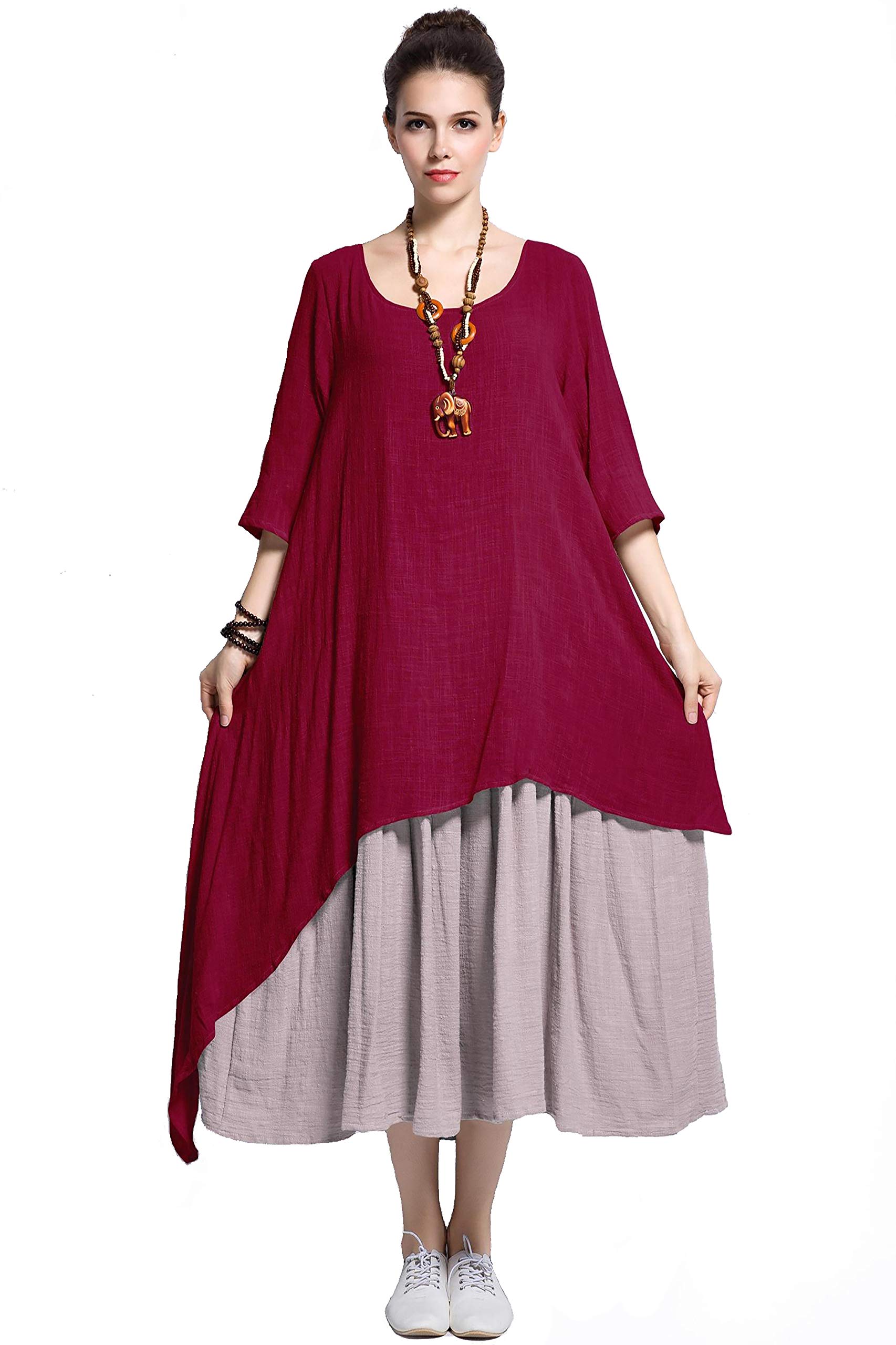 Anysize Fake Two Piece Linen Cotton Dress Spring Summer Plus Size Dress