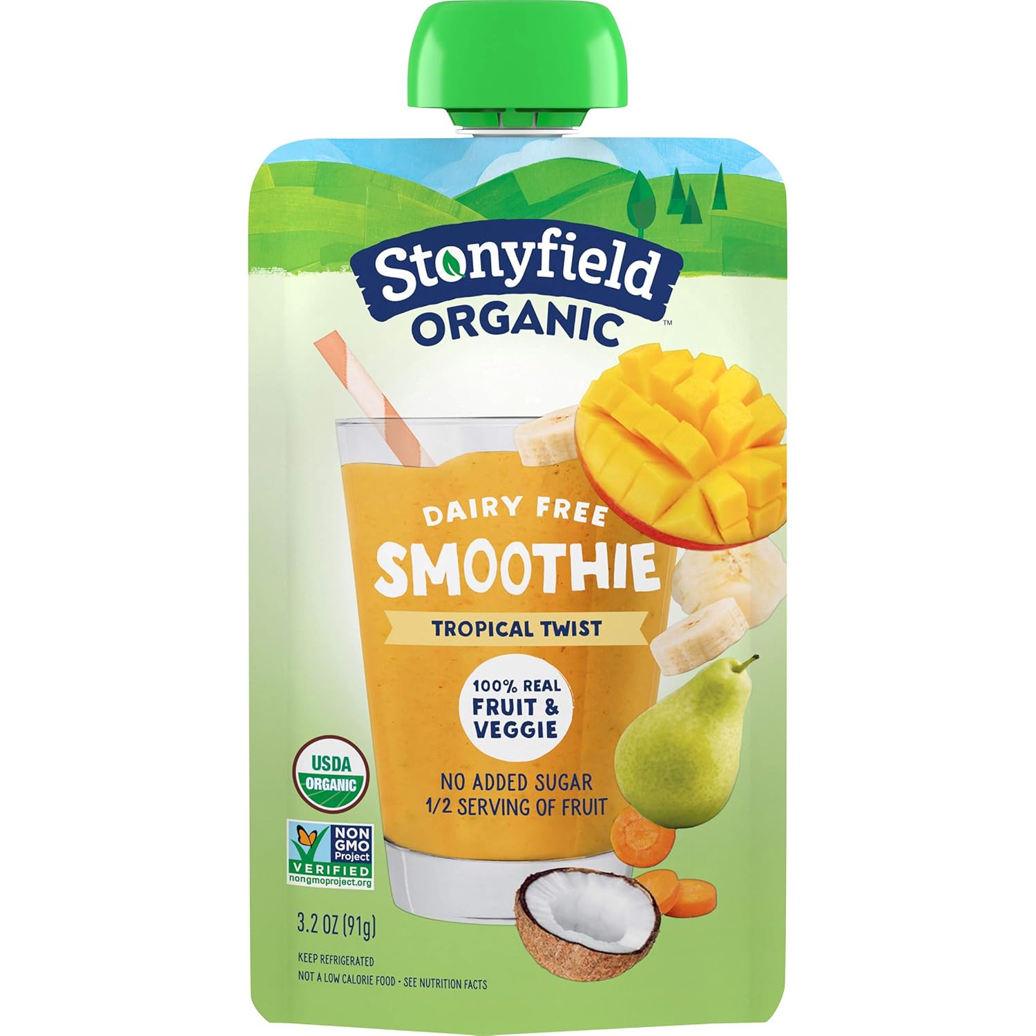 Stonyfield Organic Farm Yogurt Banana Mango Smoothie Pouch, Tropical Twist, 3.2 Oz