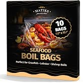 Matiks Seafood Boil Bags 10 Pack &ndash; Large BPA-Free Boil Bag 17.7 x 15.7 in | Heavy Duty Boiling Bags for Crab, Shrimp, Crawfish &amp; Corn - Stand Up Gusset Bottom - Great for Steam, Cook, Marinate &amp; Store