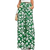 Bsubseach 2025 Wide Leg Pants Women Casual Palazzo Dressy Flowy Beach Summer Vacation Outfits Boho Pant with Pockets (Green Paisley, M)