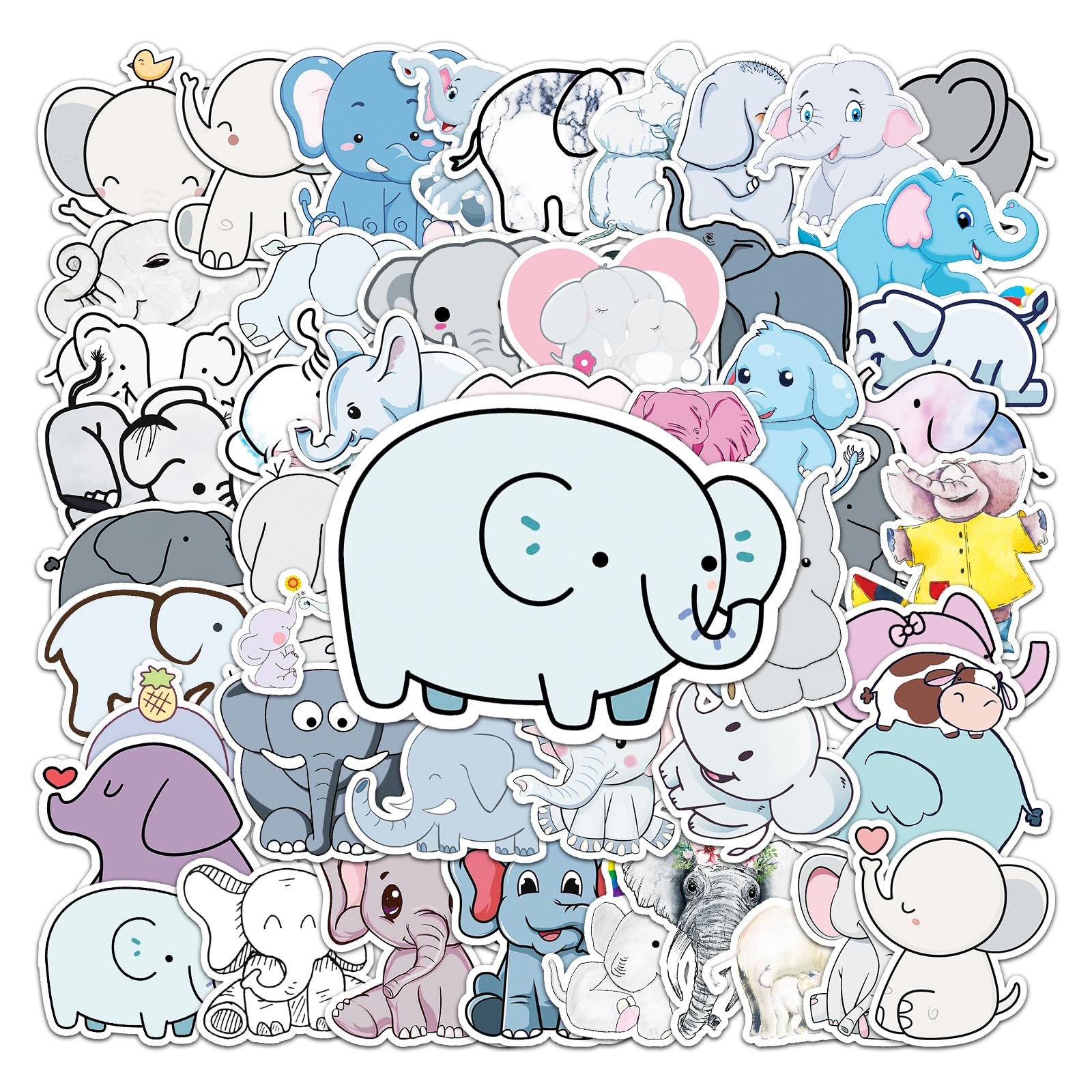 Adkumil 50Pcs Elephants Animals Stickers Cool Stickers no Repeat Stickers for Kids Adults Teens Waterproof Vinyl Sticker for Luggage Computer Skateboard Bike for for Kids Teens Girls (Elephants)