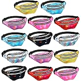 LEIFIDE 14 Pcs Holographic Fanny Pack 80s 90s Rave Neon Fanny Pack Waterproof Adjustable Metallic Color Waist Bag with 2 Pouches for Travel Hiking Festival Party Supplies, 7 Colors