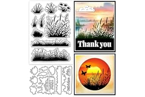 GLOBLELAND Matrices de découpe en métal transparent en forme de silhouette d'herbe, fleurs sauvages, plantes, papillons, nuag