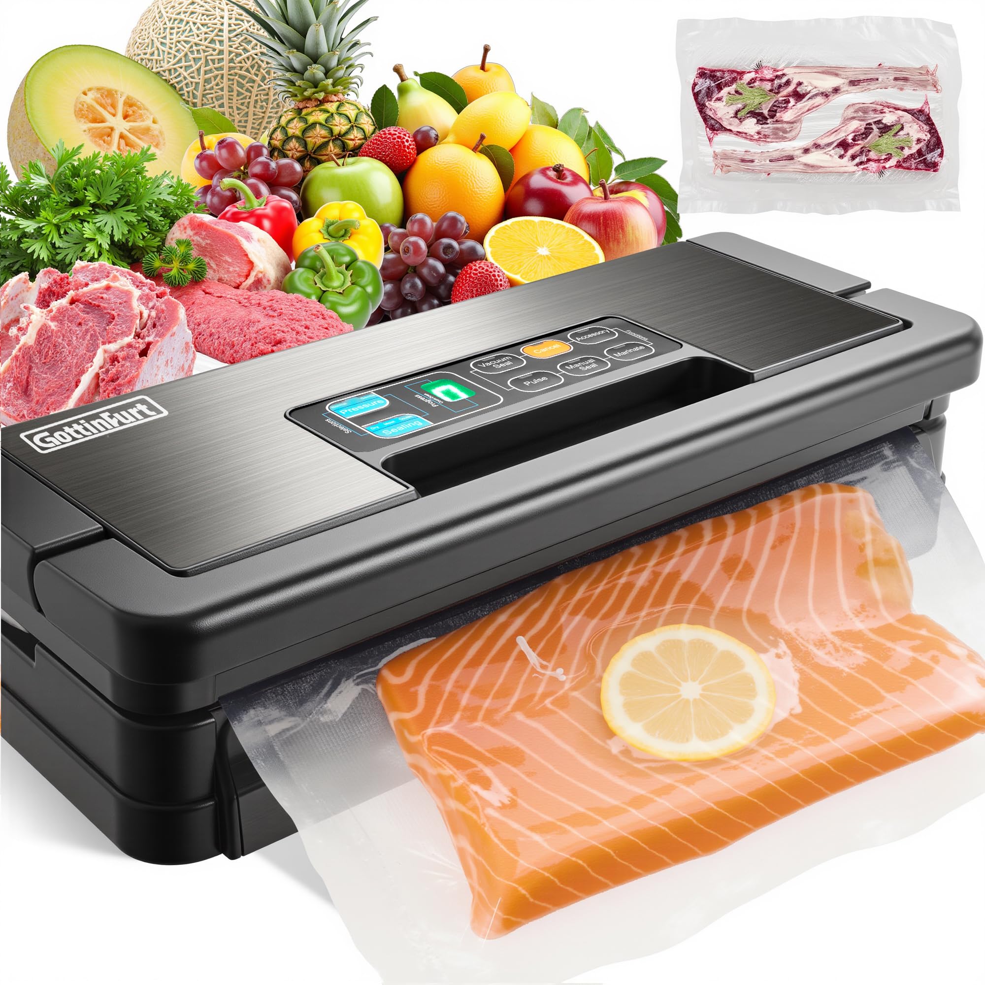 Photo 1 of 2025 Upgraded 95Kpa Vacuum Sealer Machine, 10-in-1 Pro Food Vacuum Sealer with Bags & Roll, Food Vacuum Sealer with 130W Dual Pump Motor, Double Heat Seal, Built-in Cutter & External Hose