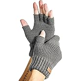 JYUYNY Fingerless Gloves for Women Men, Winter Warm Alpaca Wool Stretch Knit Adult Half Finger Glove for Typing, Driving