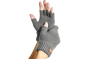 JYUYNY Fingerless Gloves for Women Men, Winter Warm Alpaca Wool Stretch Knit Adult Half Finger Glove for Typing, Driving