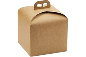 Pastry Chef's Boutique Deluxe Kraft Medium Carboard Panettone Boxes 6.3'' x 6.3'' x 5.5''- BOXES ONLY - Pack of 6 Boxes (Kraft - Medium High Panettone)