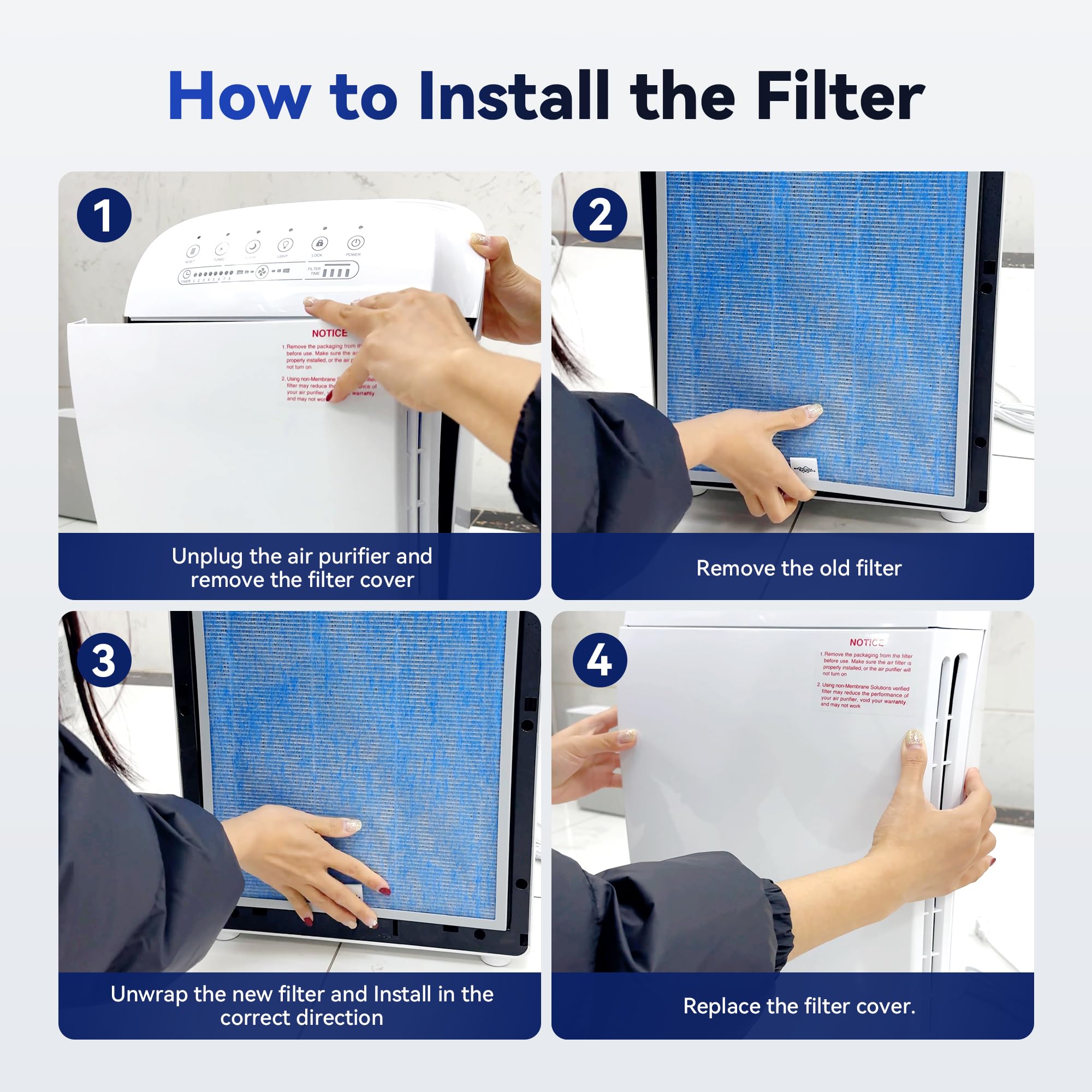 Membrane Solutions MSA3/MSA3S Genuine Original Air Purifier Filter Replacement 2 Pack, Upgraded 4-in-1 H13 True HEPA Filter with OdallerPure Technology