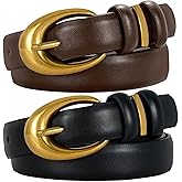 TRIWORKS 2 Pack Women Leather Belt for Jeans Pants Fashion Ladies Skinny Faux Leather Belt with Gold Buckle