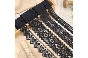 ZNZAKKA Lace Ribbon 8 Yards Black Lace Trim Cotton Crochet Lace Ribbon for Sewing, Crafts, Gift Wrapping, Decoration