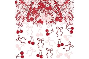 Cyodoos 100 Pcs Pink Bows & Red Cherry Confetti Girl Party Decoration Baby Shower Engagement Party Decoration Table decoration Supplies