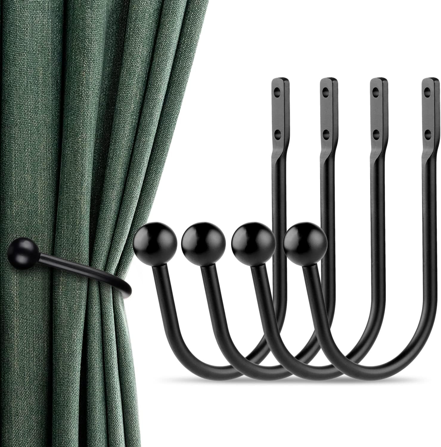 Window Treatment Hardware - Curtain Holdbacks, 4 pcs Curtains Holder Wall Mounted Drapery Tiebacks Retro Window Hook for Home Decor, Matte Black