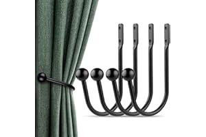Curtain Holdbacks, 4 pcs Curtains Holder Wall Mounted Drapery Tiebacks Retro Window Hook for Home Decor, Black