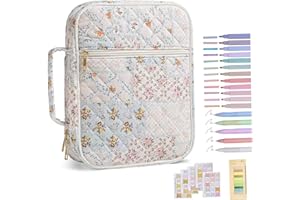 Bible Cover, Portable Quilted Bible Case with Pens & Tabs & Handle for Woman Girls