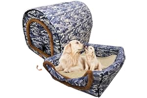 LINGSHINE 2 in 1 Extra Large Pet Winter House Convertible to Bed with Warm Cushion Mat, 2 Way Indoor Outdoor Portable Dog Kennel, Removable Washable Cover (3XL Camouflage)