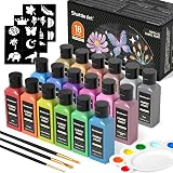 Shuttle Art Metallic Fabric Paint 18 Colors 60ml with Brushes Stencils
