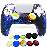 Skin for PS5 Controller Grips, Silicone Case Cover for PlayStation 5 Anti-Slip Protector with 10pcs Thumb Joysticks Caps (Blue Starry Sky)