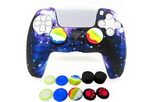 ASOKEX Skin for PS5 Controller Grips, Silicone Case Cover for PlayStation 5 Anti-Slip Protector with 10pcs Thumb Joysticks Caps (Blue Starry Sky)