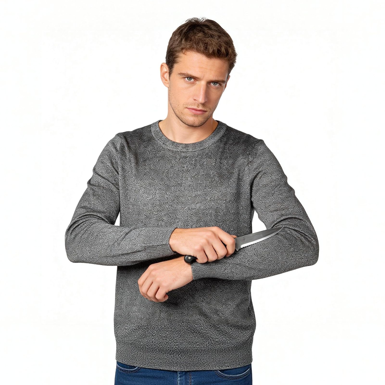 Natudeco Cut Resistant Shirt Anti Slash Clothes Level 5 Protective Pullover Round Neck Long Sleeve Work Safety Shirt for Industrial Manufacturing(L)