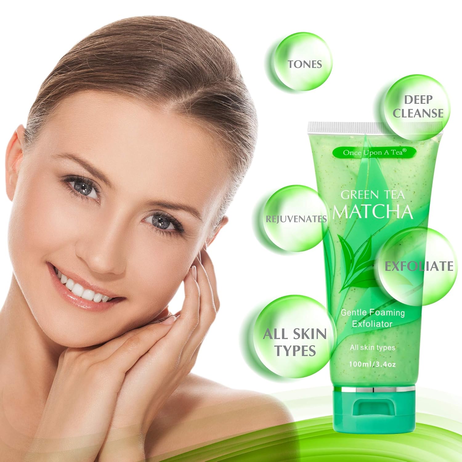 Green Tea Matcha Gentle Foaming Exfoliator, Best Exfoliating Face Wash For Men & Women, Deep Cleansing & Reduces Clogged Pores, Anti-Aging Facial Skin Care Cleanser, Microdermabrasion Effect : Beauty