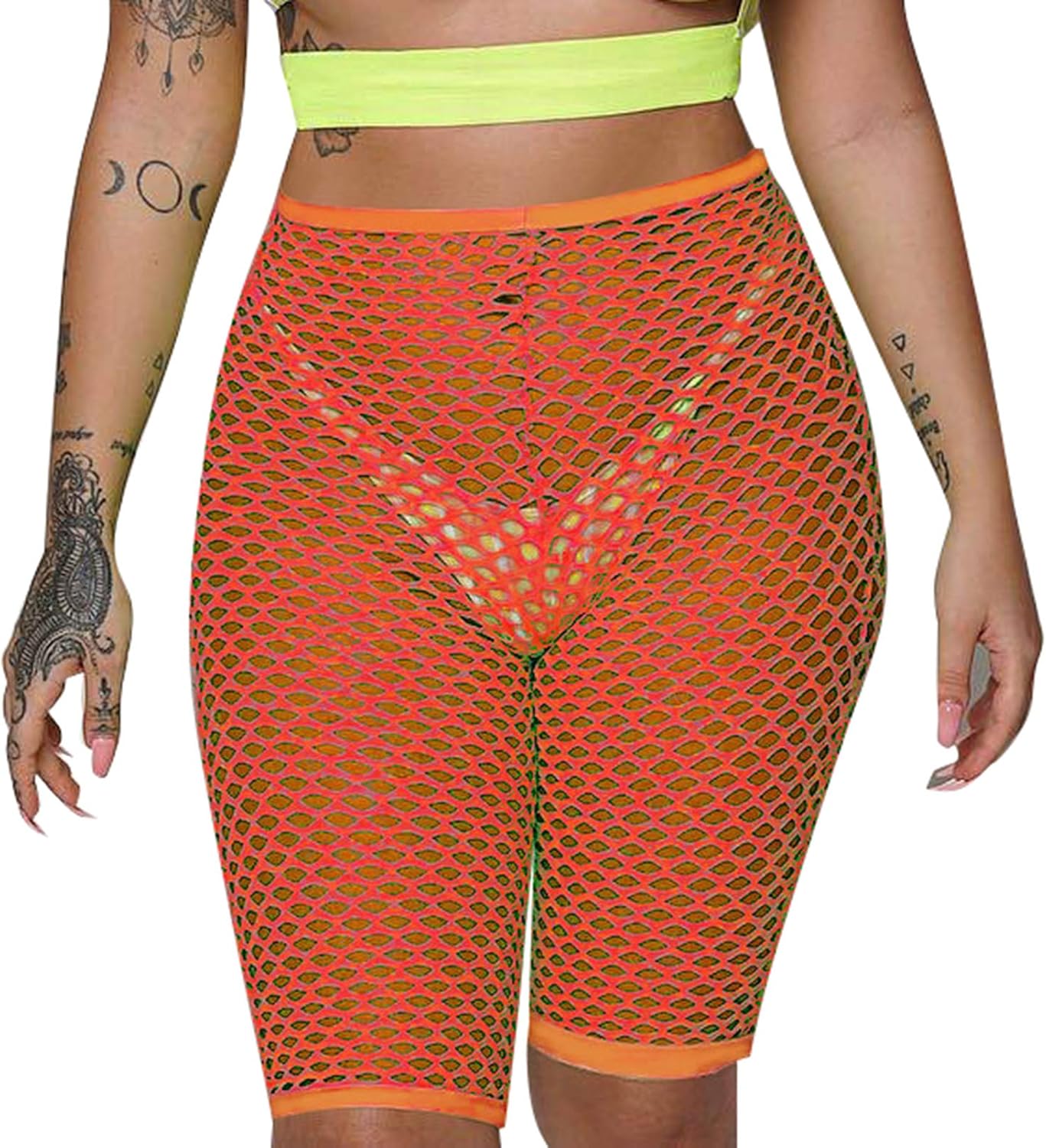 high waisted fishnet shorts