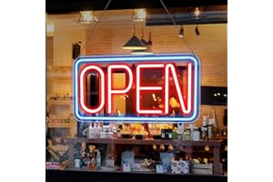 PZETCEIR LED Open Signs for Business, 16’’x 9’’ Open Sign, Adjustable Brightness Light up Sign powered by USB with ON/OFF Switch for Window Bars Cafes Hotels Florists Clubs Restaurants Barbershops Supermarkets