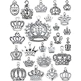 JIALEEY Crown Charms Pendants Beads, Vintage Silver Multistyle Crown Charm Pendant Connector for DIY Jewelry Making Accessaries Craft Supplies Bulk Lots, 25 Pcs