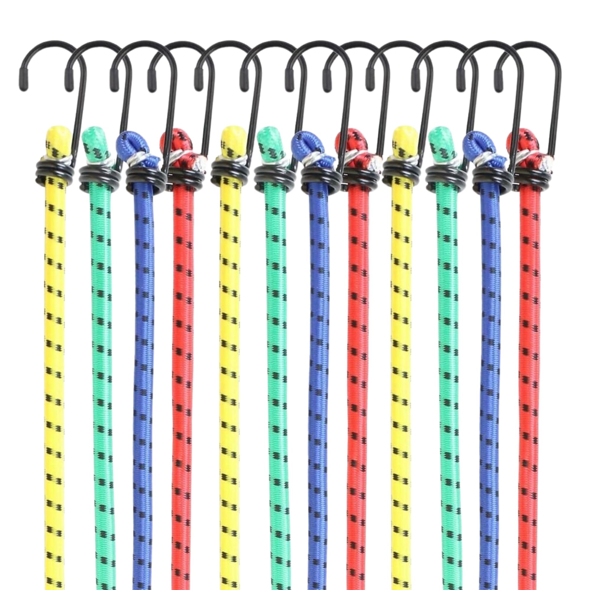 xtralotz - Heavy Duty Bungee Shock Tension Cords with Hooks - 12 Pack – Multi-Purpose Elastic Bungee Straps for Luggage, Camping, Tarps, Tents, Awning- Weatherproof & UV Resistant