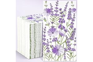 Homlouue Purple Lavender Floral Napkins, 100PCS 3 Ply Guest Towels Disposable Bathroom, Floral Paper Napkins Disposable, Flower Paper Napkins Decorative for Spring Summer Fall Party Decorations