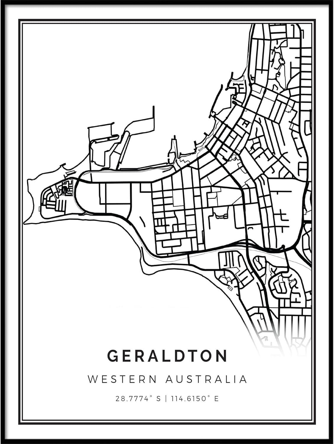 Amazon Com Squareious Geraldton Map Poster Print Modern Black