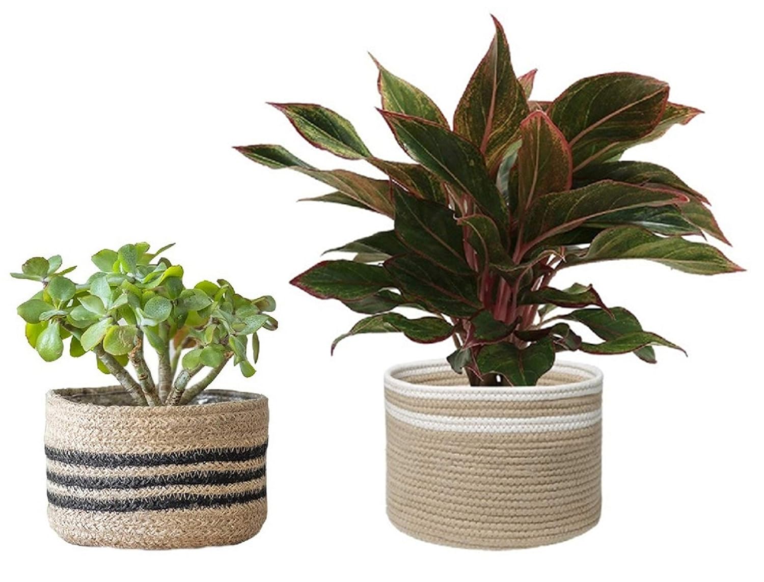 Partystuff Home Jute Cotton Basket Handcrafted Woven Storage Planter Basket For Home Decor Multi Purpose Bag For Living Room Bathroom Office 5 6 Inches Pack Of 2 Patterns Amazon In Garden Outdoors