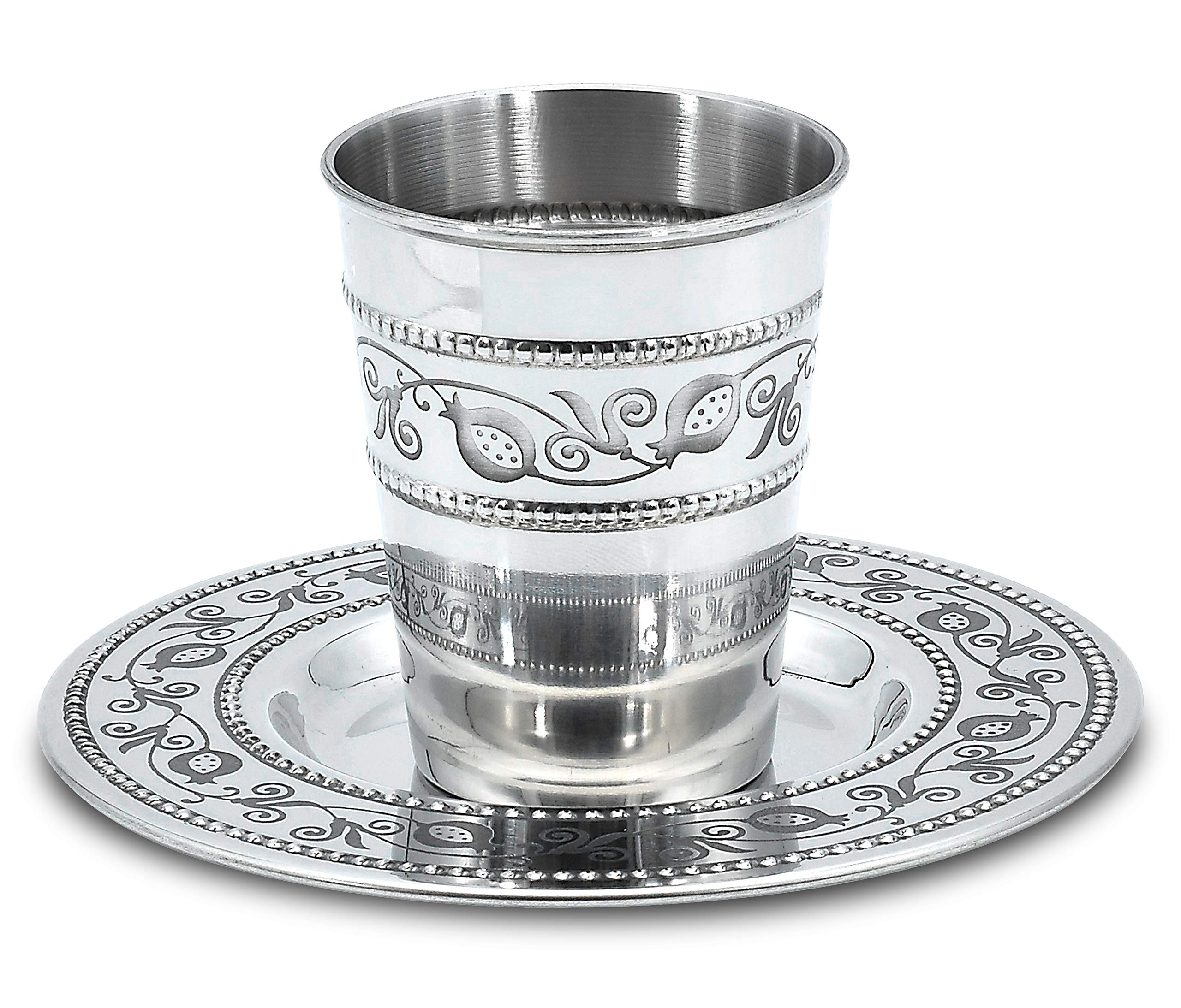 Ner Mitzvah Kiddush Cup and Tray - Premium Quality Stainless Steel Wine Cup - For Shabbat and Havdalah - Judaica Shabbos and Holiday Gift