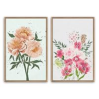 SIGNWIN Framed Canvas Print Wall Art Orange and Pink Flowers Bouquets Botanical Plants Oil Painting Minimalism Colorful for Living Room, Bedroom, Office - 16