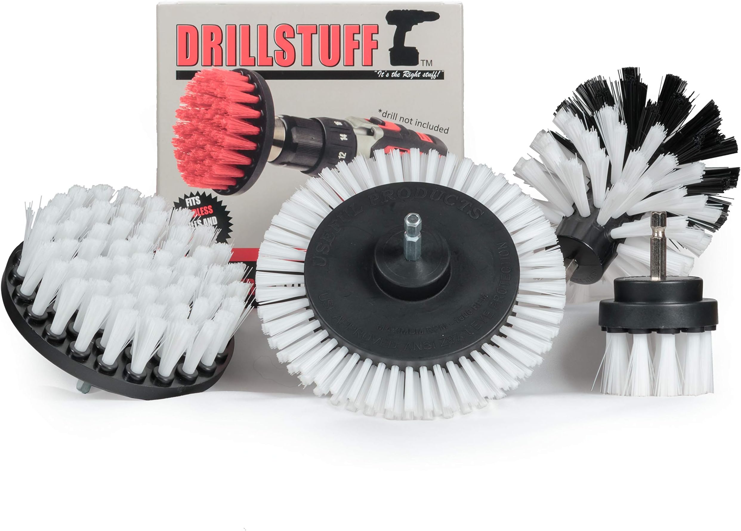 Wheel Brush Attachment Set - Crevice Cleaning Brushes - Gap Cleaning Tool - Professional Car Detailing Kit - Interior Car Cleaner - 4 Uniquely Shaped Spin Scrubbing Brushes - Narrow Brush
