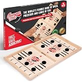 PuxZoop Bungee Table Fast Sling Puck Game, 2-Player Wooden Tabletop Game | Various Sizes | Easy Rules | 20 Pucks | 2 Replacement Bands | Family Game Nights | Camping | Parties | Bars | Office Games