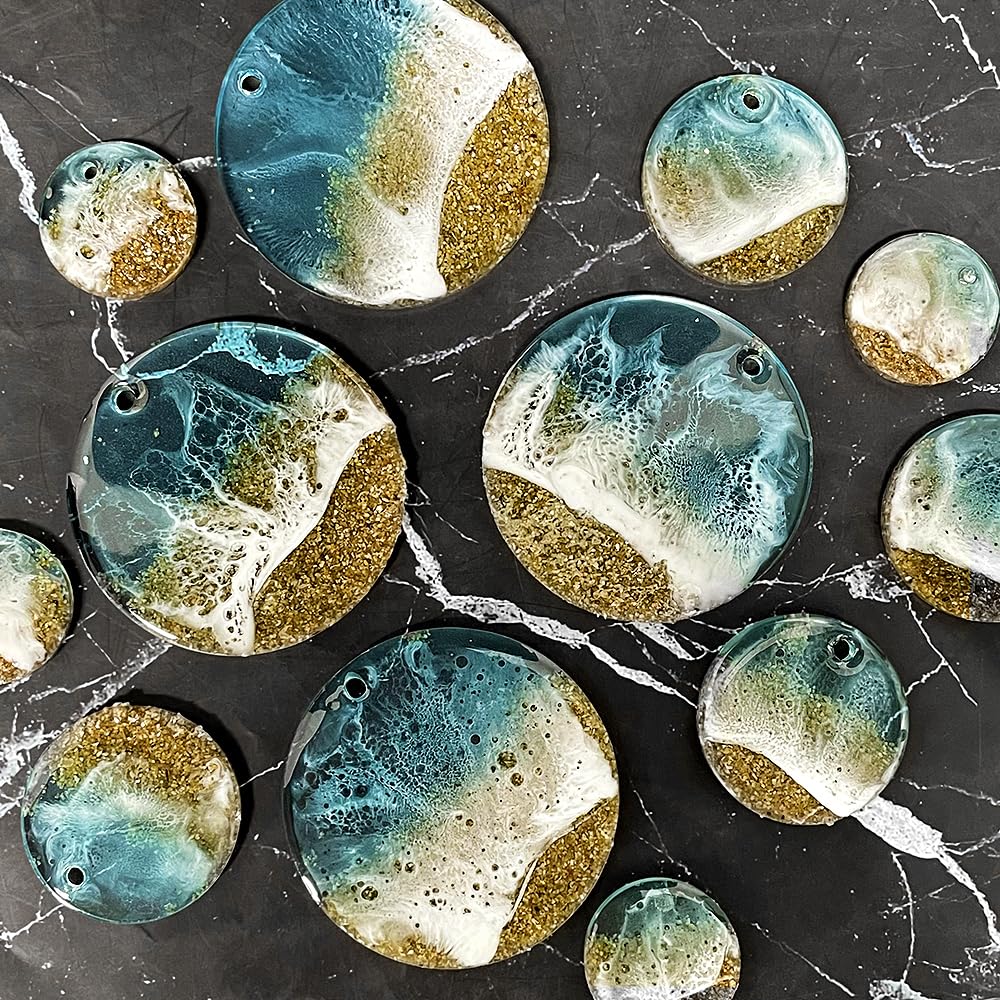 RESINWORLD 25-Cavity Set of Large + Medium + Small Shiny Flat Circle Silicone Mold, Drilled Round Earrings Pendant Mold, Keychain, Pet Tag Resin Mold