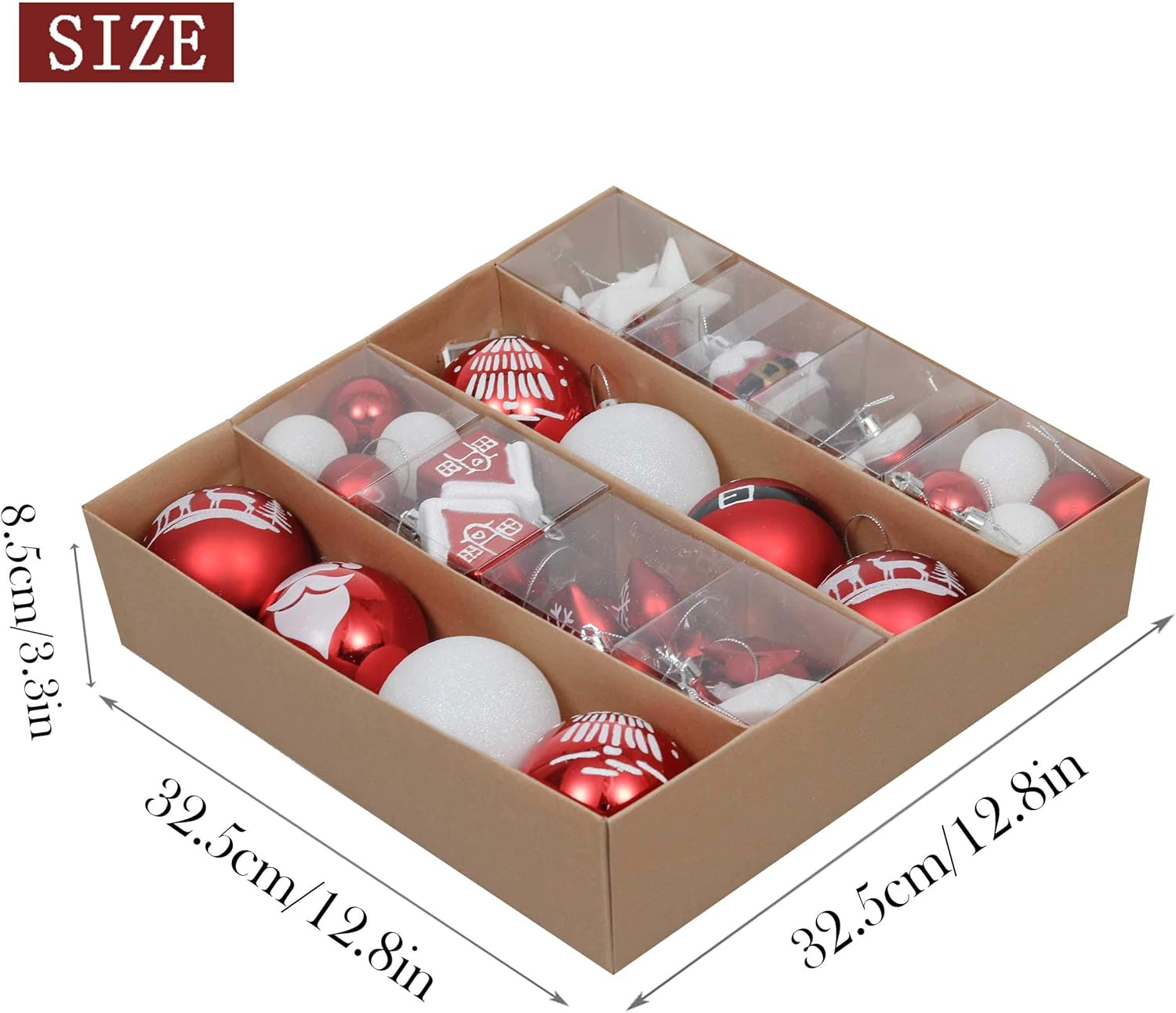Valery Madelyn 50pcs Christmas Baubles, 3-8cm Traditional Red and White Shatterproof Ball Ornaments Decoration for Christmas Tree Decor - Image 4
