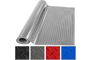 THABATAD Heavy Duty Garage Floor Runner & Protector Mat, Diamond Plate PVC Roll for Under Car Parking, RV Trailer Flooring, Water/Stain Resistant Floor Runner, 5 x 12 FT, Gray