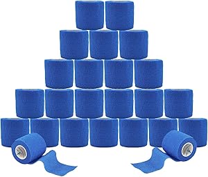 ANAMPION Selbsthaftende Bandage 24 Rollen, 5cm x 4.5m Non-Woven Haftbandage Selbstklebend für Mensch und Tier, Flexibel Selbstklebender Verband für Sprunggelenke Schwellung, Sport (Blau)
