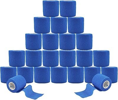 ANAMPION Selbsthaftende Bandage 24 Rollen, 5cm x 4.5m Non-Woven Haftbandage Selbstklebend für Mensch und Tier, Flexibel Selbstklebender Verband für Sprunggelenke Schwellung, Sport (Blau)