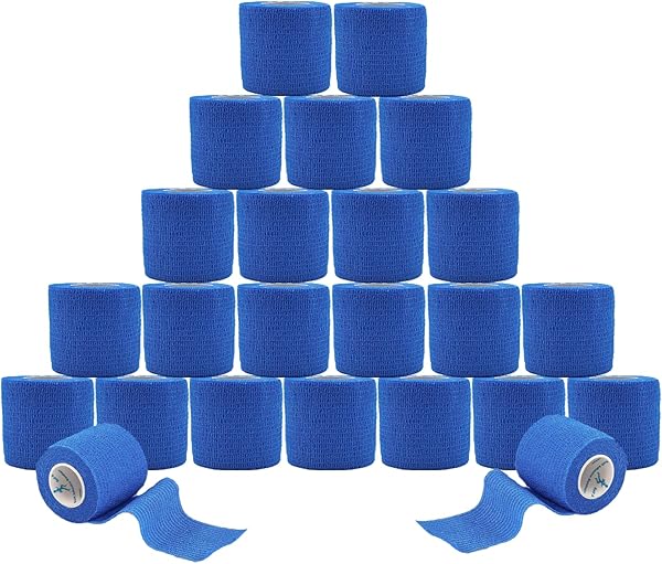 ANAMPION Selbsthaftende Bandage 24 Rollen, 5cm x 4.5m Non-Woven Haftbandage Selbstklebend für Mensch und Tier, Flexibel Selbstklebender Verband für Sprunggelenke Schwellung, Sport (Blau)